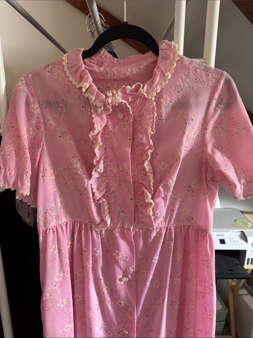 Vintage pink floral flower maxi dress M Medium homemade?